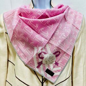 Beautiful Lanvin Collection Paris Mini Scarf 23"x 23" Pink srtipe /rose bow tie